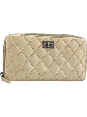 CHANEL 2.55 Matelasse Long Wallet Lamb Skin Gold CC